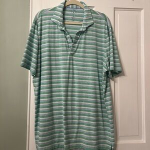 johnnie-O Green and White Striped Polo Shirt